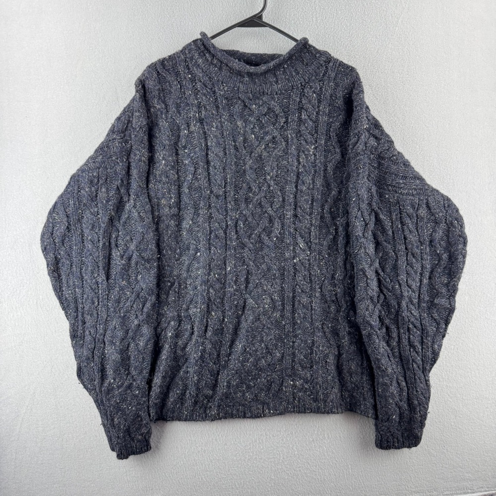Vintage Abercrombie Sweater Mens Medium OVERSIZED‎ Cable Knit Wool Roll Neck 90s